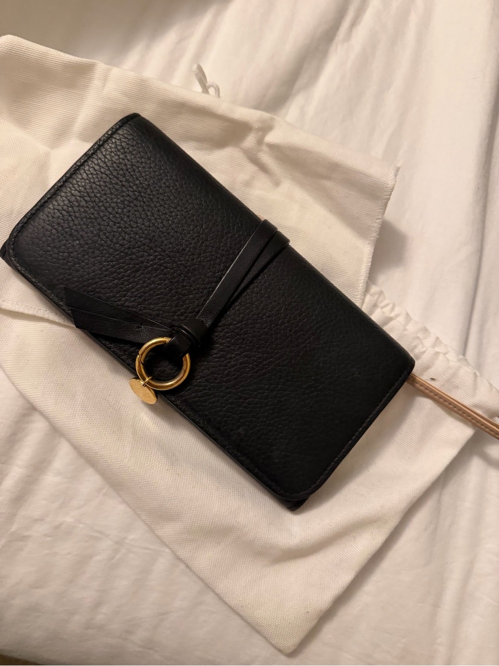 Chloe Black Leather Wallet with Gold Ring Detail